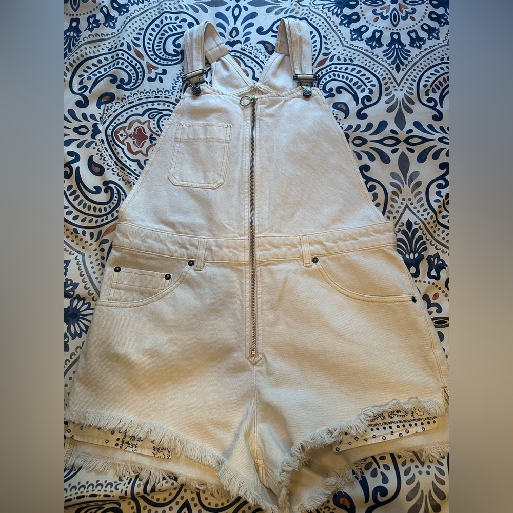 Free People Sunkissed Zip Up Denim Shortalls